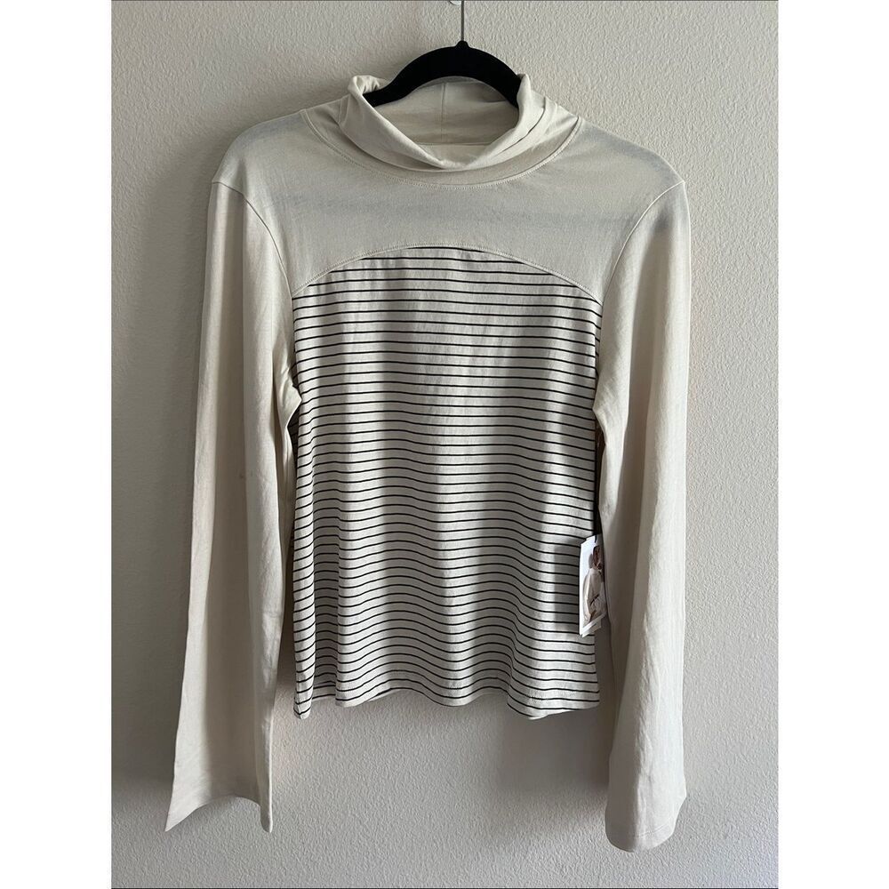 New Anthropologie Nation LA Mock Turtleneck Stripe Top Organic Cotton M